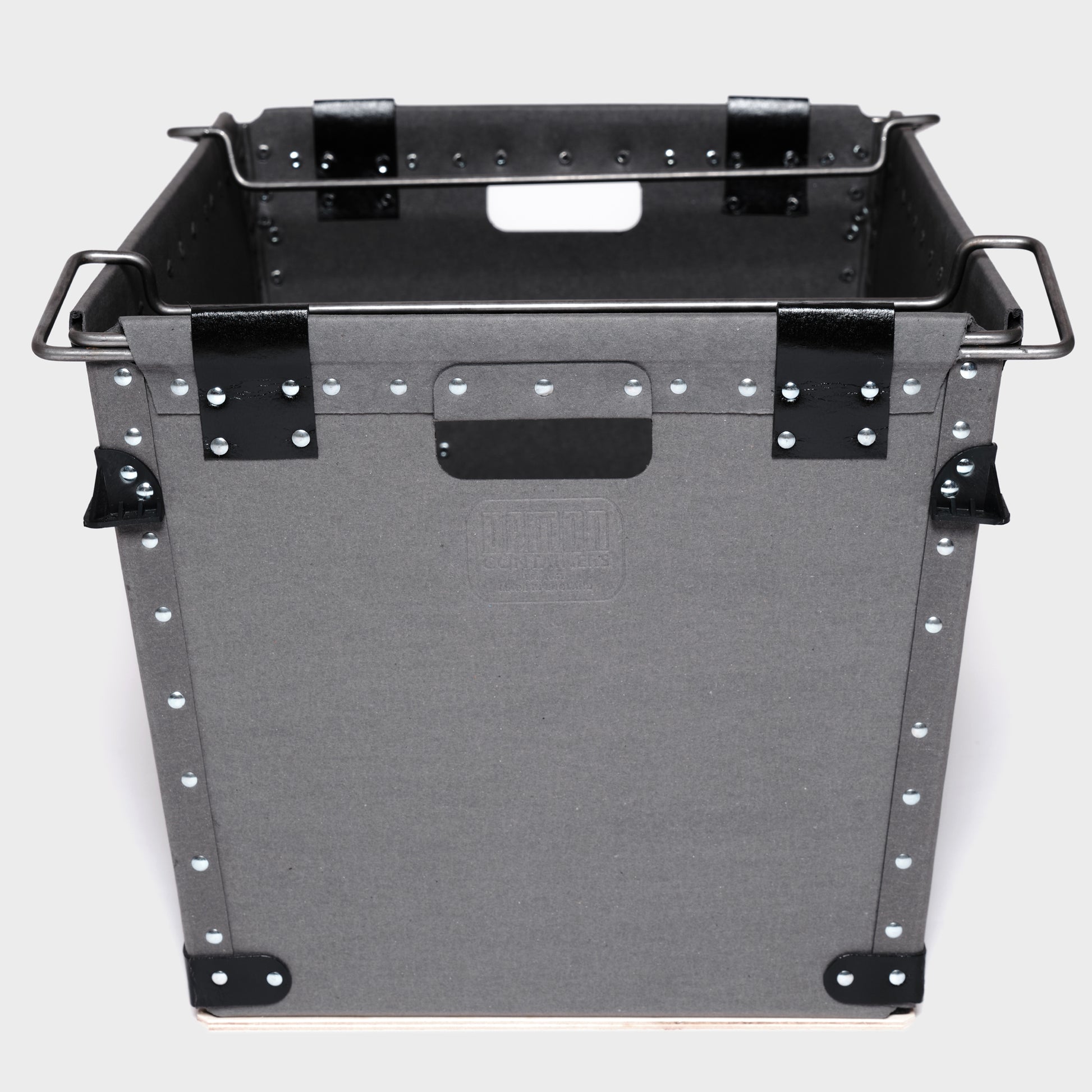 Large rectangle storage box with bale arms - back view - Damon Containers UK