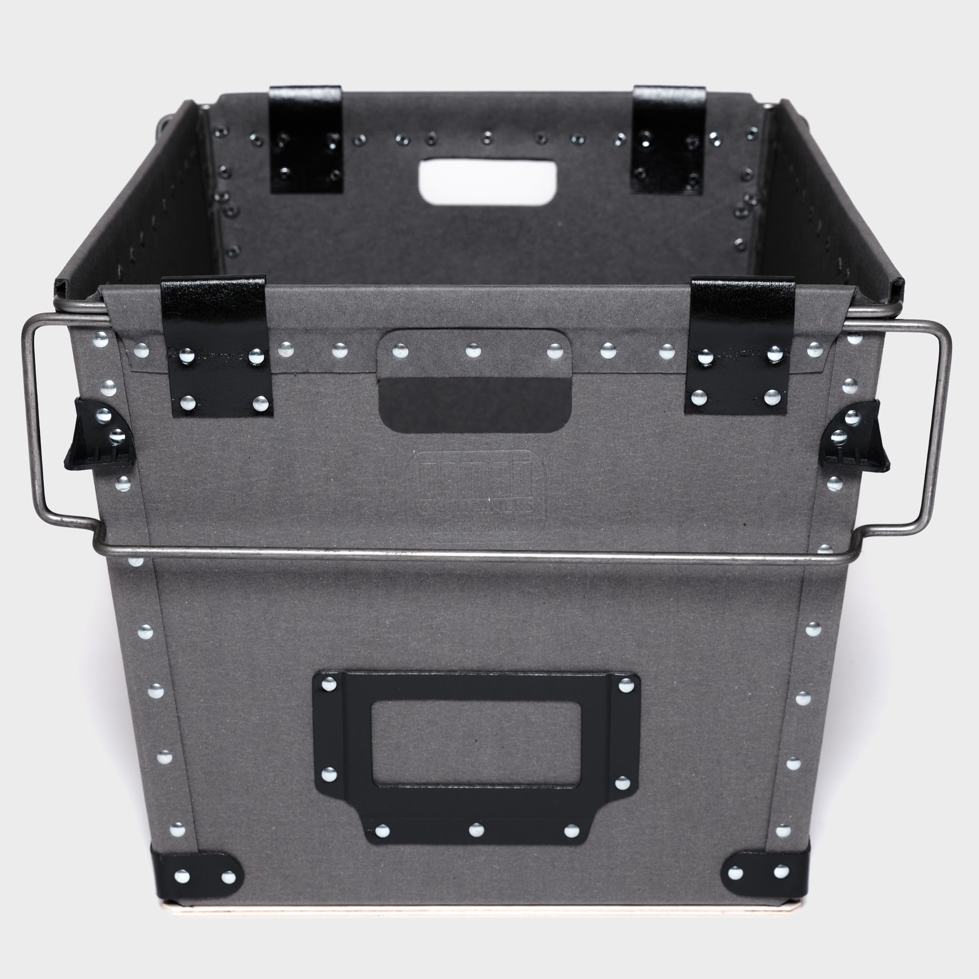 Large rectangle storage box with bale arms - front view - Damon Containers UK