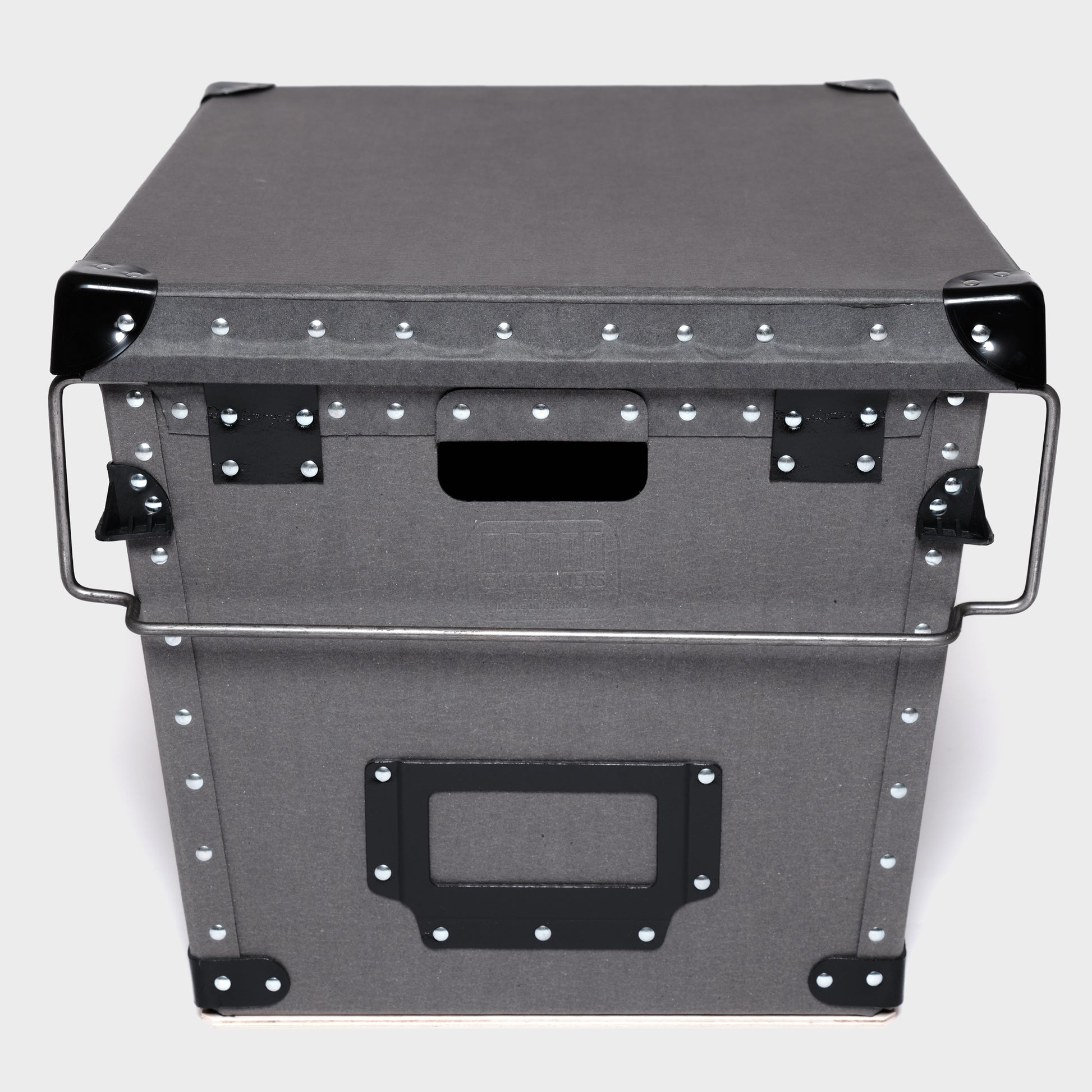 Large rectangle storage box with lid and bale arms - front view - Damon Containers UK