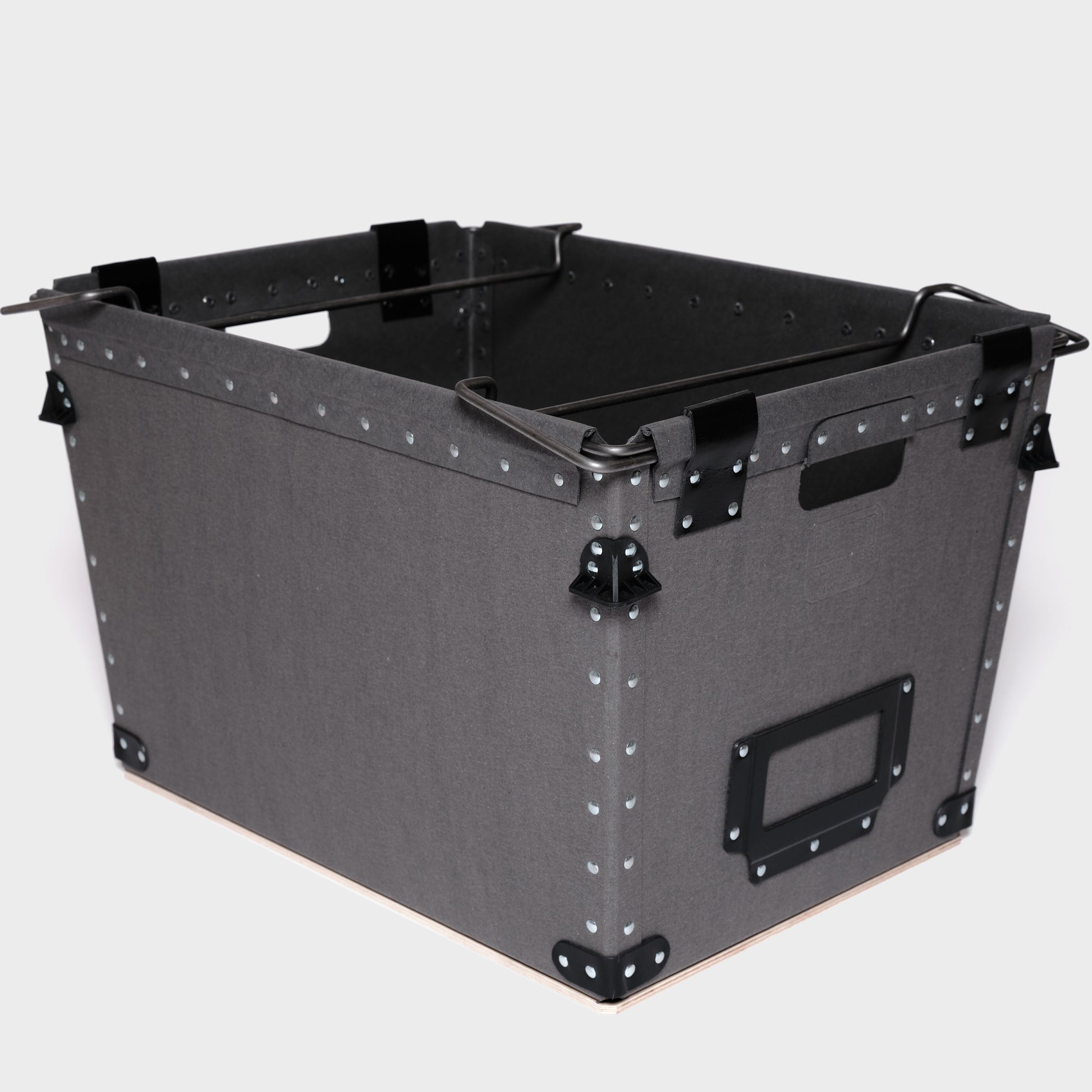 Large rectangle storage box with bale arms - side front view - Damon Containers UK