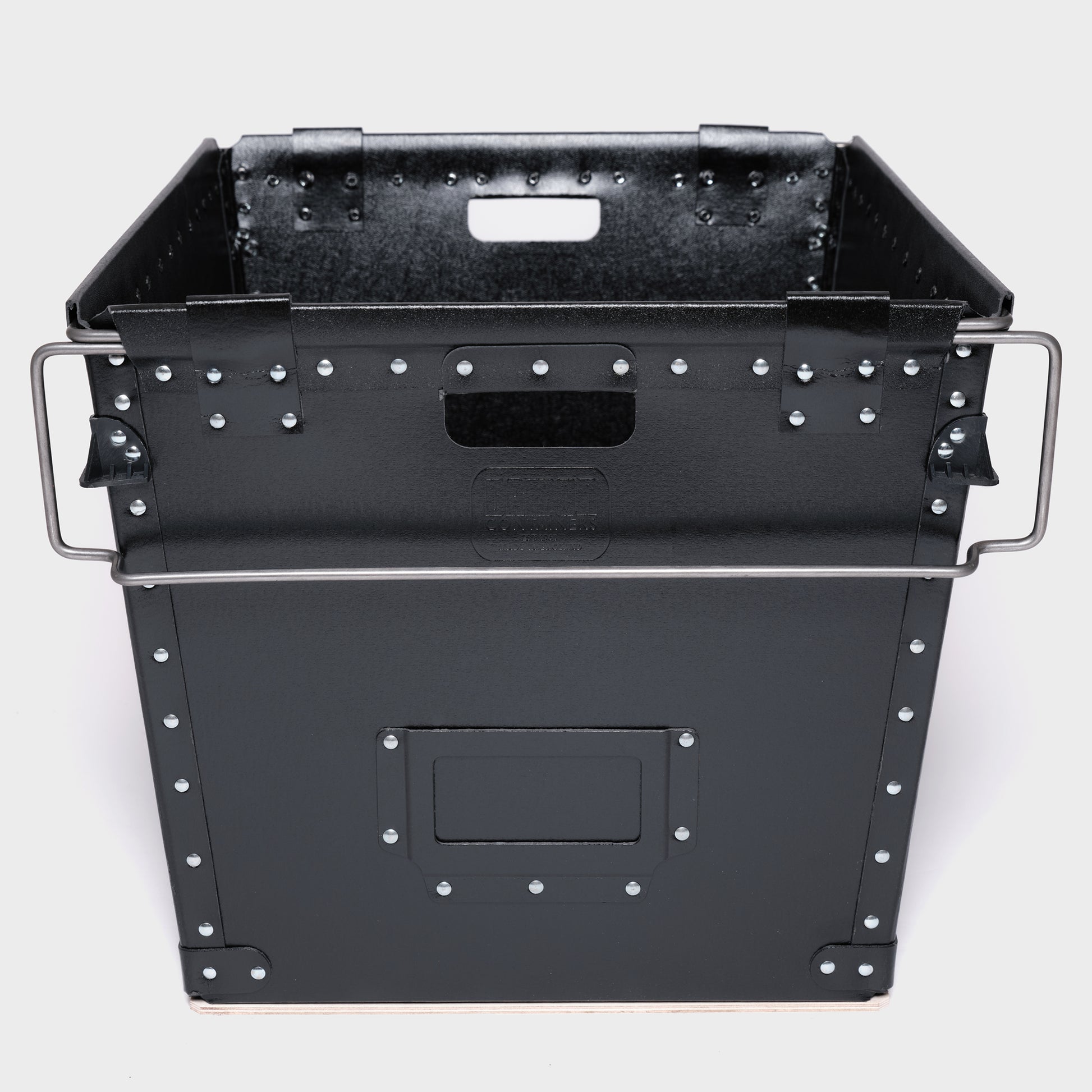 The Rectangle One - Medium black rectangle Damon storage container with bale arms - front mage