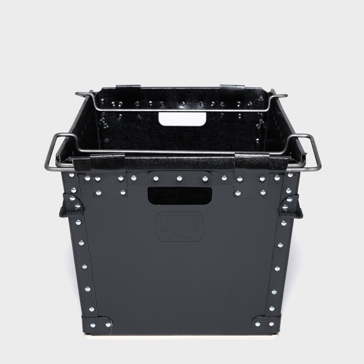 Small rectangle storage box with bale arms - back view - Damon Containers UK